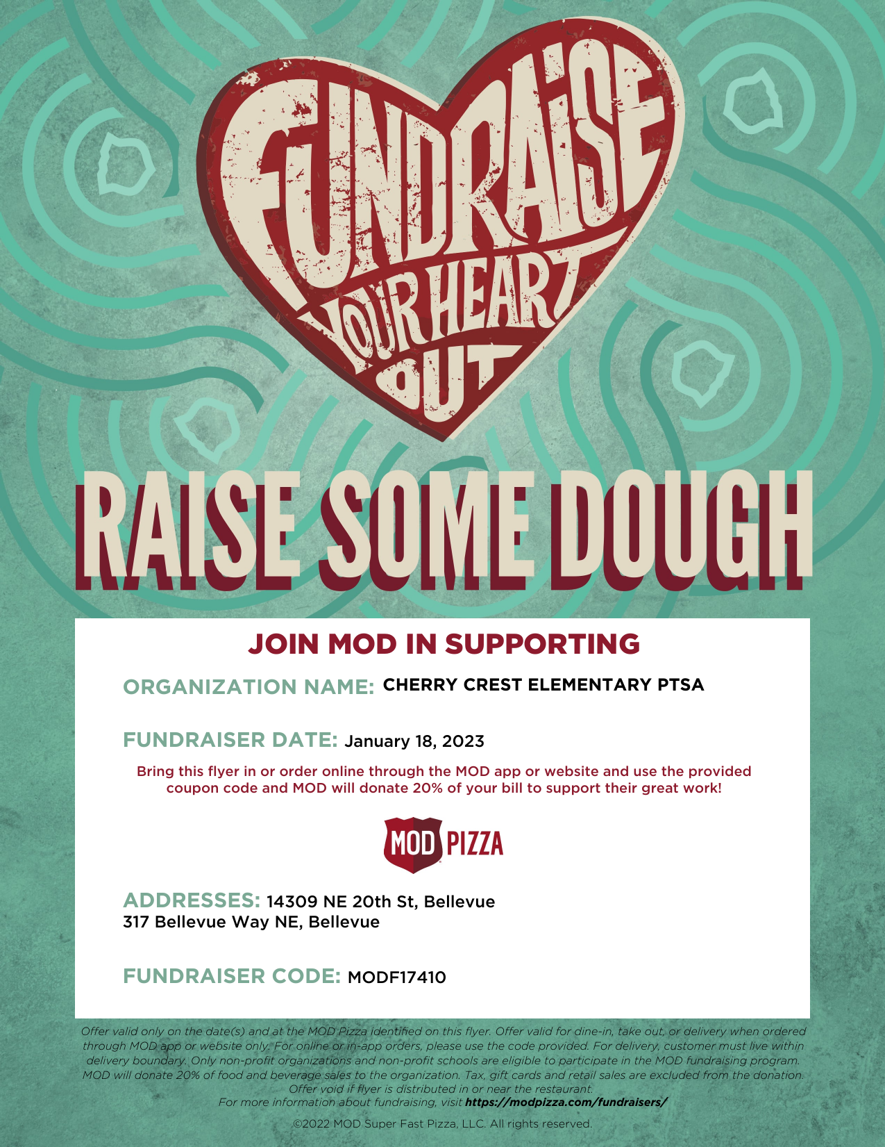 MOD PTSA Fundraiser is Wednesday January 18th