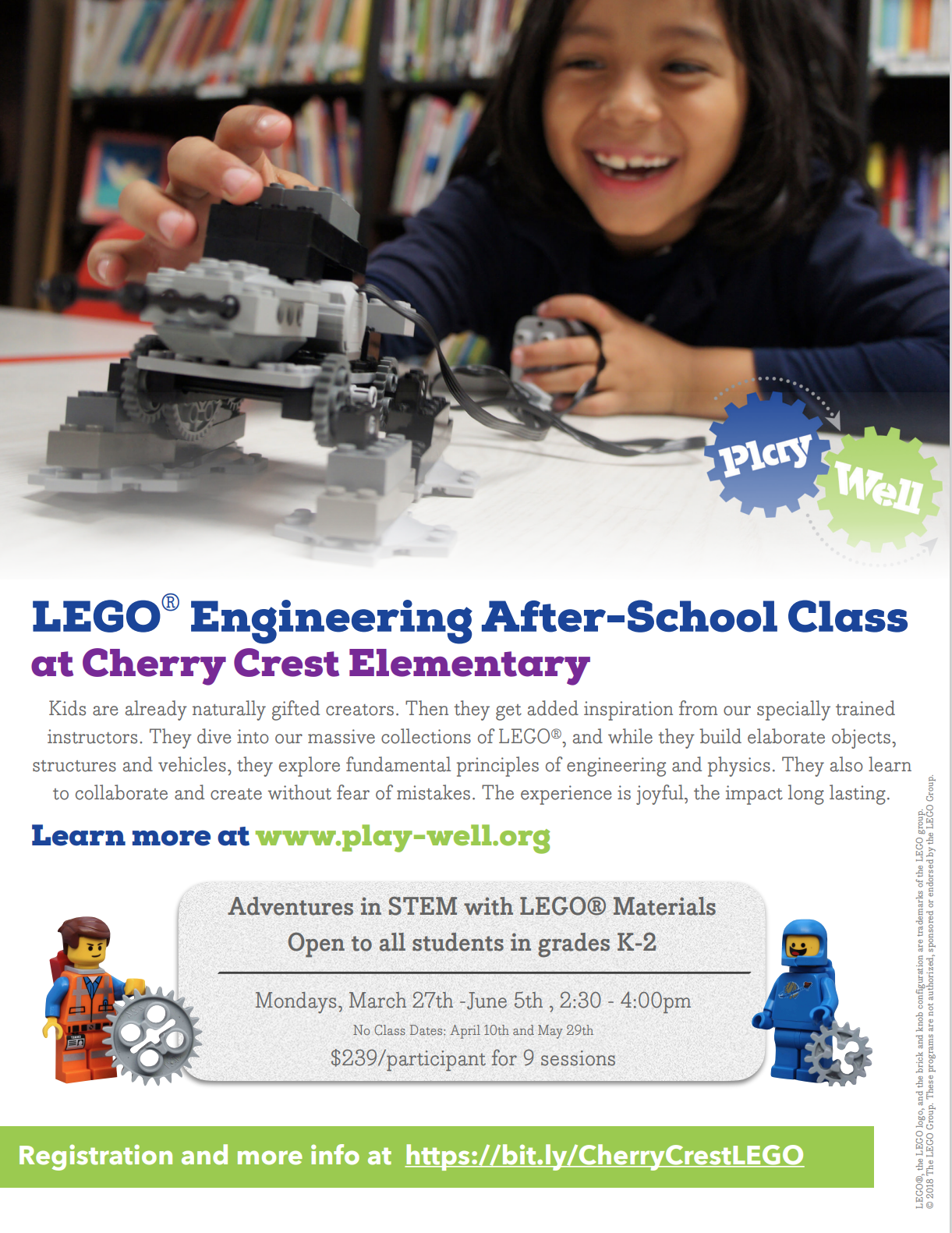 Playwell Lego starts 3/27 at Cherry Crest