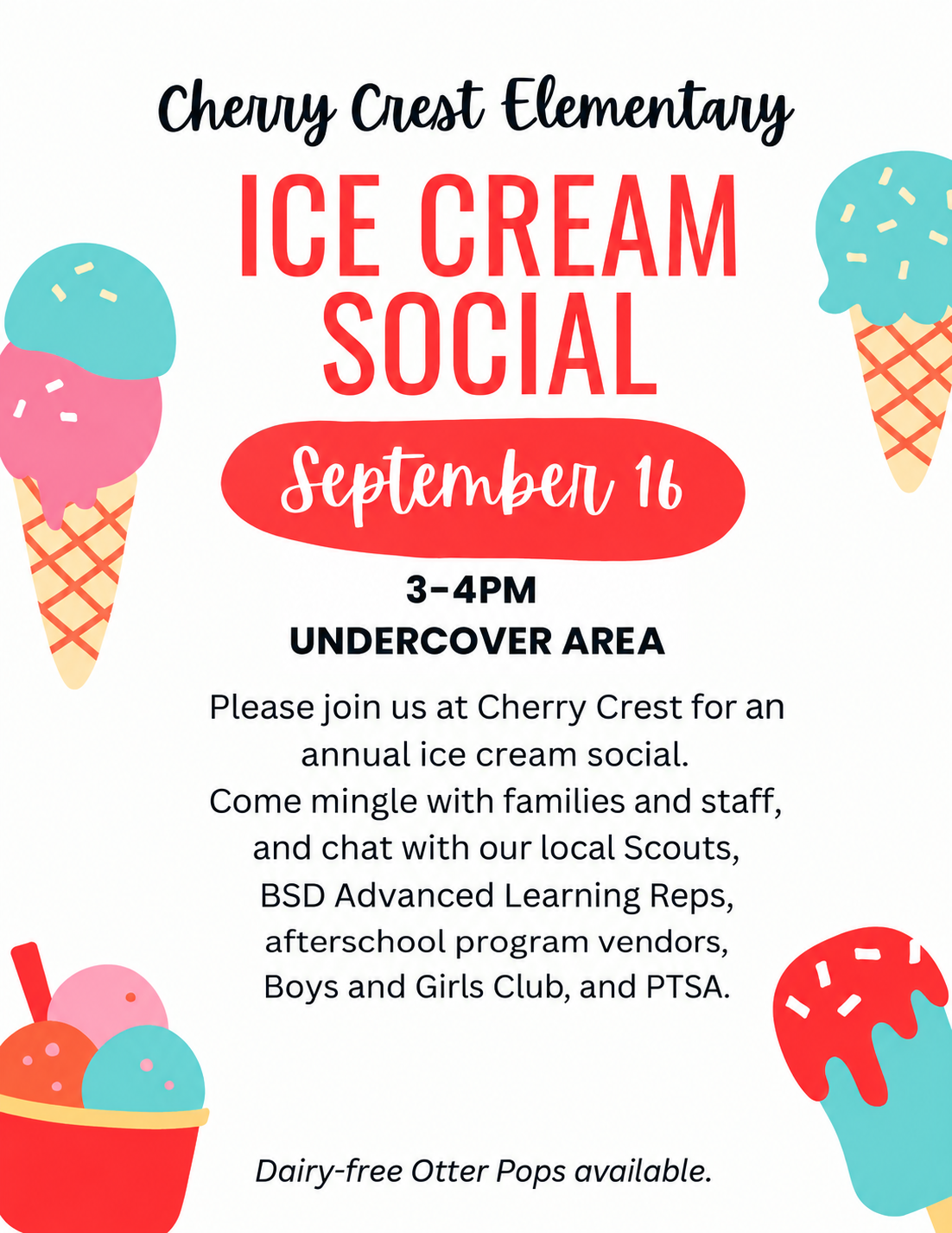 9/16 PTSA Ice Cream Social and Vendor Showcase